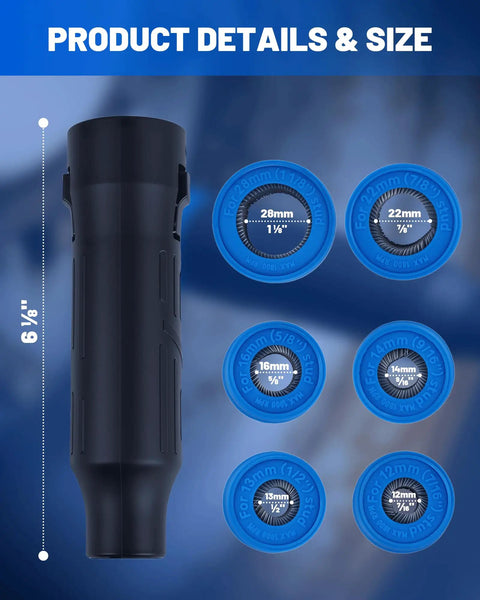 Wheel Stud Cleaner Kit 9 Piece Nylon Thread Cleaning Set components and sizes for impact wrench and power drill.