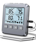 Dual Probe Digital Meat Thermometer For Cooking, Grilling, And Smoking With Large Backlit LCD And Alarm, dual metal probes visible