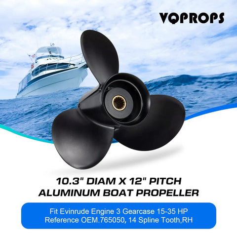 Aluminum Boat Propeller 10.3 Inch Diameter 12 Pitch Right Hand 14 Spline 3 Blade Fits 15 To 35 HP Stern Drives