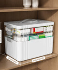 ARSTPEOE white 3-tier medicine organizer with plastic handle and clear sides.