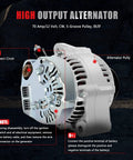 Beefed Up High Output 70 Amp 12 Volt Alternator Direct Fit For Toyota 4Runner 1996 To 1999 Tacoma 1997 To 1999 And T100 1997 To 1998 Replacement Part With OE Numbers 1012110520 1012110521 1012110522 1012114120 1012114121 For Reliable Power On The Trail side view with labels