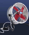 Heavy Duty 24 Inch Industrial Floor Fan Built Like A Tank With 360 Degree Swivel Adjustable Head Dual Speed Settings Rock Solid Airflow Blower for garages, warehouses, and covered porches.