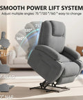 Power Lift Chair Massage Recliner For Seniors With Ergonomic Support Remote Control Built In Cup Holders And Side Pockets Easy Sit To Stand Lift Adjustable Recline Gray in various recline positions