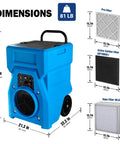 Beast Heavy Duty 1000 CFM Portable Industrial Air Purifier dimensions with filters, handle, wheels, and 1 HP motor shown