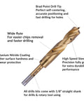 8-Piece HSS M2 Brad Point Wood Drill Bit Set With Titanium Nitride Coating 1/8 Inch Straight Shank for rotary tools diagram