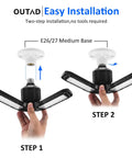 LED Garage Lights Two Pack 45W 6500K Daylight With Three Adjustable Panels Porcelain Lampholder 7000LM Super Bright E27