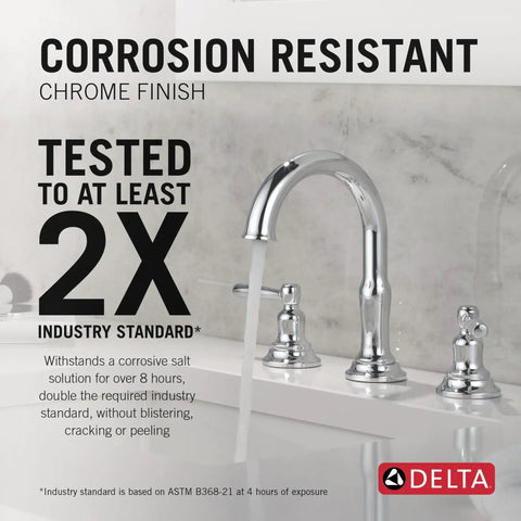 Slick Chrome 8 Inch Widespread Bathroom Sink Faucet Boasting A Totally No Sweat Wrench Free Installation And Quick Connect Tubing Paired With A Smooth Push Pop Drain Assembly For Any Classic Vanity Refresh
