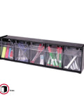 Five Bin Horizontal Tilt Bin Storage System With Interlocking Modular Design, Wall Mount Or Countertop Use, Transparent Bins, Black Finish