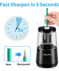 Electric Pencil Sharpener Heavy Duty With Helical Blade Auto Stop Fast Sharpening In 5 To 10 Seconds Powerful Motor Protects Pencil Cores And Even Handles Broken Pencils 8mm Pencils And Standard Pencils Compatible Ideal For School Home Office, black