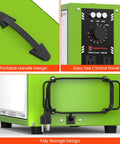 Features of Tabletop Dust Collector For Woodworking Portable Air Filtration System with control panel, handle, and cord storage.