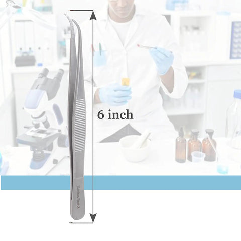 High Precision 6 Inch Tweezers With Curved Point Forceps Stainless Steel For Delicate Handling And Precision Work Anti Glare Finish Durable Nonstick Tips Easy Squeeze Medical Grade Tools, 6-inch curved-tip stainless steel forceps