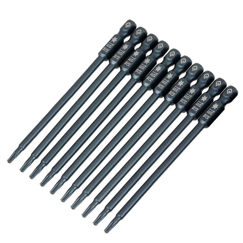 Top Tier S2 Alloy Steel Screwdriver Bits Set 10 Pieces Magnetic Drill Kit With 100mm Length And 1/4 Inch Hex Shank For Heavy Duty Electric Drivers, 10 bits