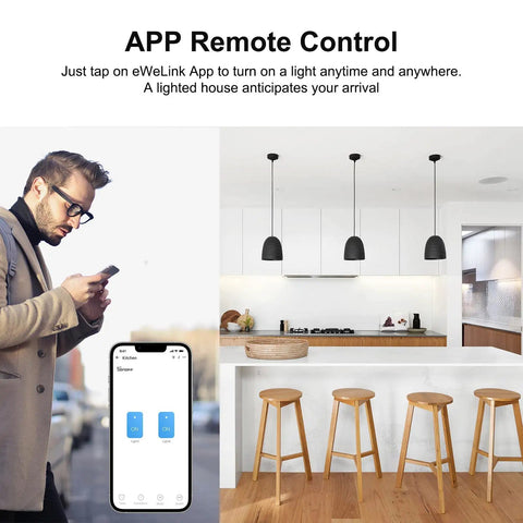 WiFi 2-Gang 1-Way Touch Smart Light Switch With 2.4 GHz Network App Control in Modern Kitchen