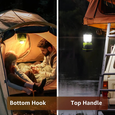 1000 Lumen Battery Powered LED Camping Lantern With Four Light Modes in tent and outdoor setup