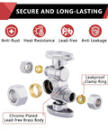 Pack Of 5 1/4 Turn Dual Compression Angle Stop Valves With Two Shutoff Handles, chrome plated lead-free brass, anti-rust features