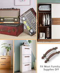 Six Retro Style Leather Furniture Pull Handles Set 6.3 Inch Length for drawers, cabinets, and PU suitcases with 12 mounting screws shown in various settings