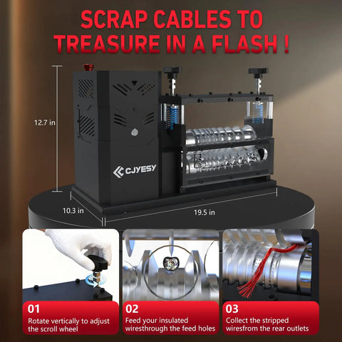 Automatic Wire Stripping Machine For Scrap Wire 0.06 To 1.5 Inch Range 370W Motor 80 Feet Per Minute 11 Channel 10 Blade System Wire Stripper with visible depth reference and rotating wheel adjustment
