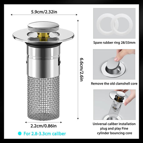 No Drama Bathroom Sink Stopper And Hella Strong Hair Catcher With Smooth Pop Up Drain Plug Built In Strainer Basket Universal Replacement Filter Trapping Every Strand Quick Easy Drainage Big Time Value Twin Set