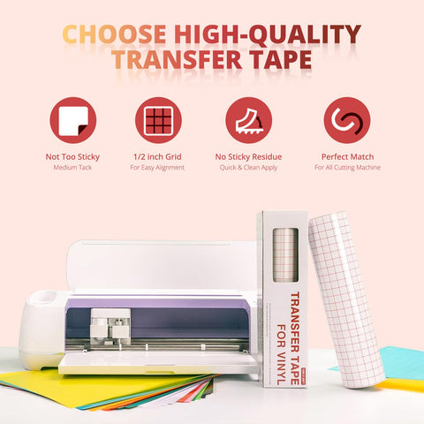Clear Vinyl Transfer Tape Roll With Alignment Grid 12 Inch By 50 Feet For Silhouette Cameo shown with cutter and features