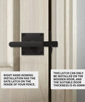 Heavy Duty Left Inswing Gate Latch Double Sided Self Locking With Built In Spring for wooden fences shown on door