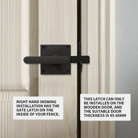 Heavy Duty Left Inswing Gate Latch Double Sided Self Locking With Built In Spring for wooden fences shown on door