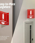 Fire Extinguisher Projecting Sign With Down Arrow 6 Inch Polished Acrylic Visible From Both Directions L Bend Wall Mount 120 Mil High Impact Signage For Hallways Durable Fire Safety Indicator