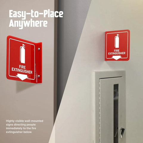 Fire Extinguisher Projecting Sign With Down Arrow 6 Inch Polished Acrylic Visible From Both Directions L Bend Wall Mount 120 Mil High Impact Signage For Hallways Durable Fire Safety Indicator