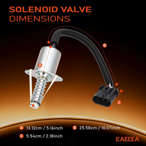 Lock parking brake solenoid with wiring harness and 2-pin connector, Kaeka branding, front view