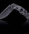 Pocket Folding Knife With 3D Skull Embossed Handle And Razor Sharp 440 Stainless Steel Blade, 3.6 Inch Blade, 4.8 Inch Full Steel Handle