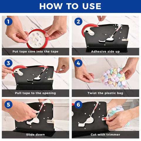 Step-by-step usage guide for Heavy Duty Bag Sealer With Built In Trimmer And Sharp Blade For Clear Plastic Bags Pack Cookies Bread Ground Meat Includes Tape Anti Slip Iron Construction For Home And Small Biz Use.
