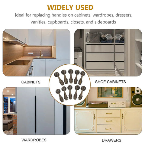 10 Pack Dope Vintage Style Zinc Alloy Drawer Pulls With Single Hole Design on various furniture including cabinets and wardrobes.
