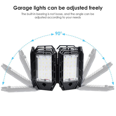 2 Pack Deformable Garage Light With 6 Adjustable Panels 200W 20000LM demonstrating 90-degree adjustable angles
