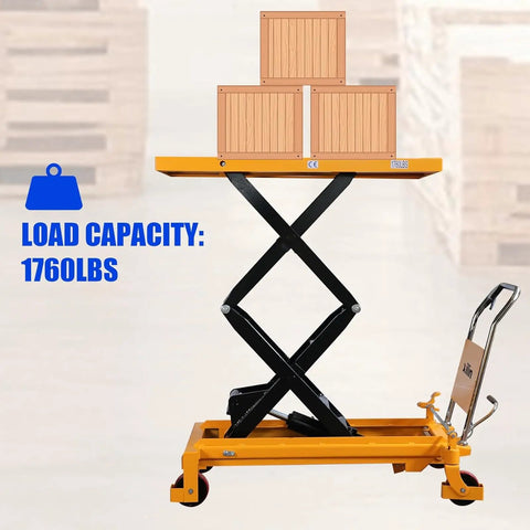 Heavy Duty Hydraulic Lift Table Cart With Foot Pump And Brake Casters 1760 Lbs Capacity Rises 59 Inches Manual Double Scissor Shop Workhorse For No Sweat Lifting And Solid Hauls