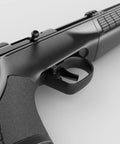 Close-up of trigger and rear sight on 22 Caliber PCP Air Rifle With Hand Pump, All Weather Synthetic Stock, Rifled Steel Barrel, 2000 PSI