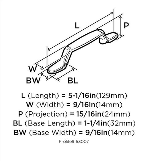 Diagram of 3 Inch Center To Center Satin Nickel Cabinet Pull 10 Pack Everyday Heritage Drawer Handle dimensions and specifications.