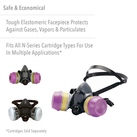5500 Series NIOSH Approved Half Mask Respirator Large With Contoured Face Seal, Compatible With N Series Cartridges, Protects Against Particulates, Dusts, Mists, Fumes, Organic Vapors, And Acid Gases, Economical Safety Solution