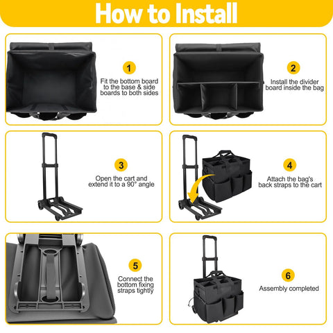 Installation steps for Large Rolling Cleaning Caddy With Wheels And Detachable Trolley 48L Capacity Adjustable Cleaning Apron Set.