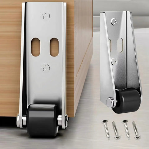 Bulletproof 8 Pack Vertical Track Rollers For Barn And Sliding Doors 110 Lb Capacity Anti Sway Directional Casters with mounting screws close-up.