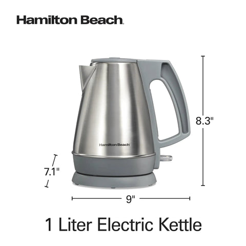 1 Liter Electric Kettle With 1500 Watt Fast Boil, Cordless Water Heater, BPA Free Interior, Stainless Steel Design