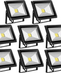 JUDYSSY Led Flood Lights 20W, 3000K Warm White Led Floodlight Outside, 2 Pack, 8 Pack display on black stands.