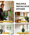 16 Lines Laser Level With Tripod For DIY Projects Self Leveling For Indoor Use Two Batteries Included High Accuracy Cross Line Tool Built For Handyman Pros used for wall tile, cabinet, picture, and window installation