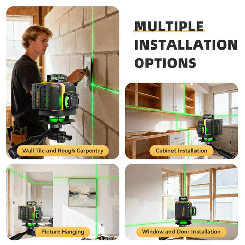 16 Lines Laser Level With Tripod For DIY Projects Self Leveling For Indoor Use Two Batteries Included High Accuracy Cross Line Tool Built For Handyman Pros used for wall tile, cabinet, picture, and window installation