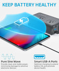 300W Car Power Inverter With Pure Sine Wave 60W PD USB C 2 USB A Ports And Dual 110V AC Outlets charging tablet