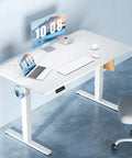 40 Inch Electric Standing Desk With Memory Presets, Sit-To-Stand Height Adjustable Pro-Grade Table For Home Office in white setup