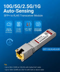 10G SFP Plus To RJ45 Copper Adapter with Auto Sensing, low power under 2.5W, compatible with Cat6a/7, Plug and Play feature