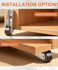 Heavy Duty Vertical Track Roller Wheels For Sliding Barn Doors showing installation options: vertical side mount and bottom mount.