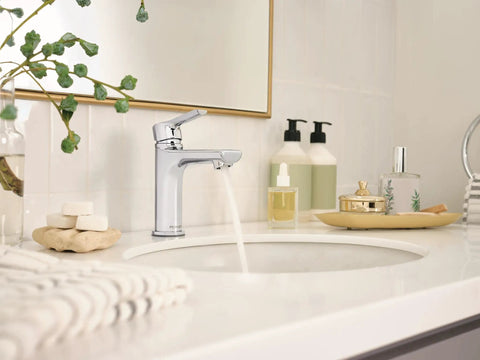 Flute Bathroom Faucet Chrome Finish No Fuss 4-Inch Installations Fits 1 Or 3 Hole Setups ADA Compliant WaterSense Certified Sleek Modern Look
