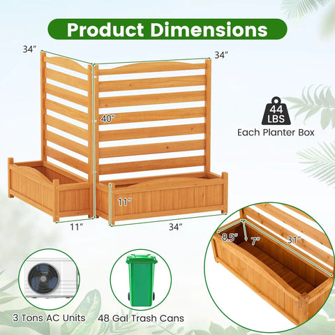 Two Panel Outdoor Privacy Fence With Planter Box For AC Unit No Dig Kit Wood Privacy Screen Enclosure dimensions illustration