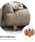 Gourd Shaped Turned Wood Furniture Legs Set 4 Pack Rubberwood Natural Finish 8 Cm Height Replacement Feet installed on ottoman