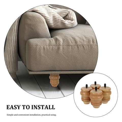 4 Pack 8cm Rubberwood Turned Gourd Shaped Furniture Legs Replacement for tables and dressers in use under a sofa